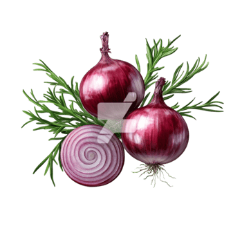 Fresh Red Onions with Sprigs of Rosemary png