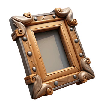 vibrant rustic Damaged Painting Frame Wood Carving Detail Isolated exclusive png