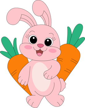 Cute bunny with carrots clipart png
