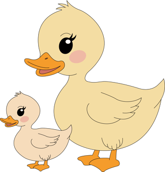 A cartoon duck and duckling standing next to each other png