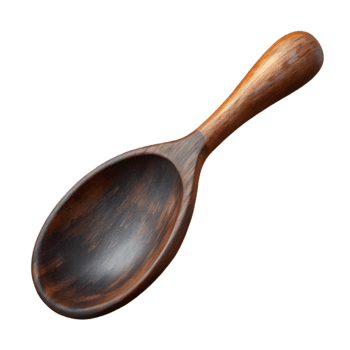 impressive abstract Dark Stained Wooden Spoon Top View Isolated detailed png