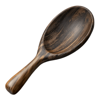 magnificent creative Dark Stained Wooden Spoon Top View Isolated exclusive png