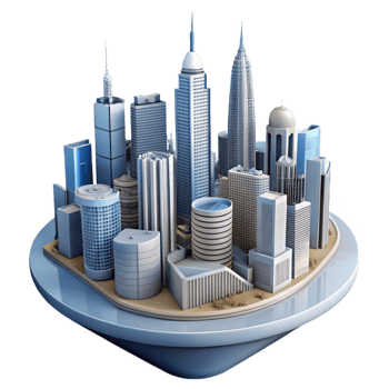 vibrant traditional D Cityscape with Skyscrapers Cutout Element professional png
