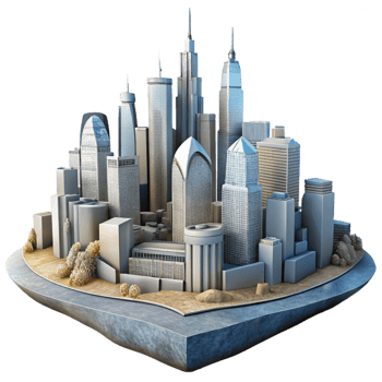 D Cityscape with Skyscrapers Cutout Element png