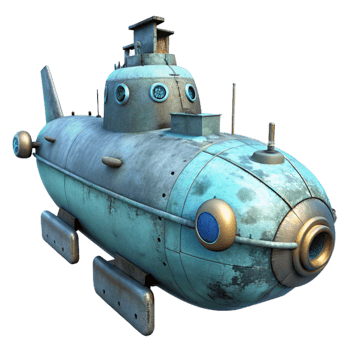serene vintage Deep Sea Research Submarine Side Angle Isolated authentic png