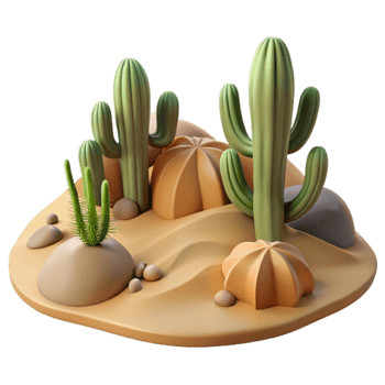 vibrant vintage Desert Landscape with Cacti Isolated high quality png