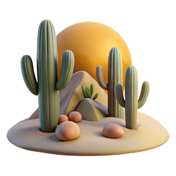 magnificent abstract Desert Landscape with Cacti Isolated detailed png