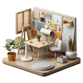 elegant classic Design Studio with Mood Boards Isolated detailed png