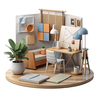 extraordinary artistic Design Studio with Mood Boards Isolated authentic png
