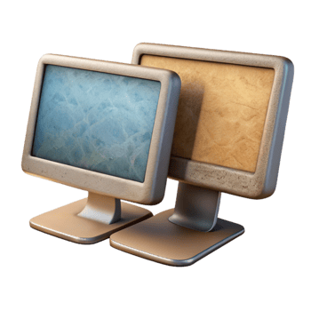 elegant abstract Desktop Computer with Dual Monitors Isolated Element detailed png