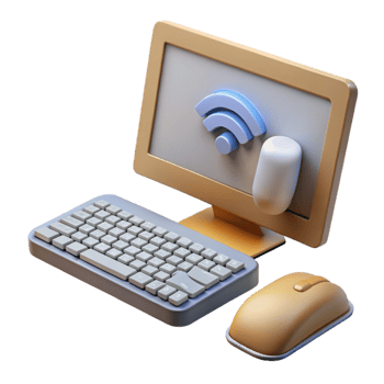 serene traditional Desktop Computer with Wireless Keyboard and Mouse Isolated Element high quality png