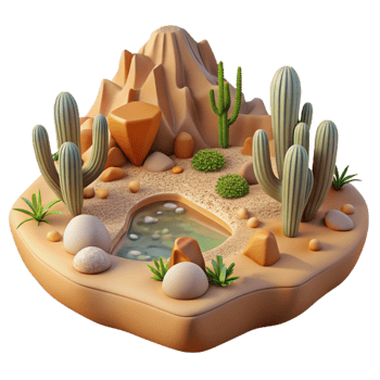 extraordinary minimalist Detailed Desert Ecosystem with Transparent Background png