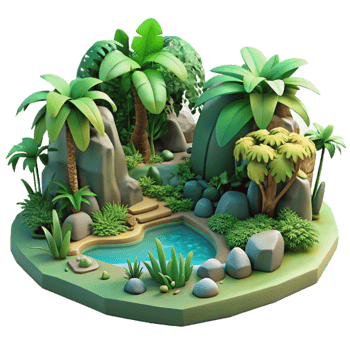 beautiful minimalist Detailed Jungle Ecosystem with Transparent Background png