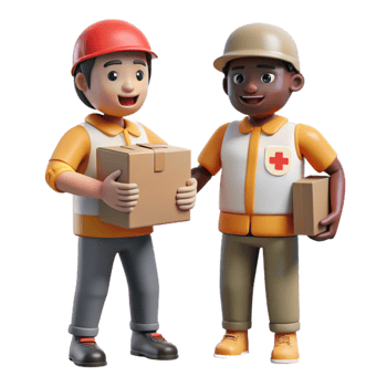 extraordinary creative Disaster Relief Workers Distributing Aid Transparent Background exclusive png