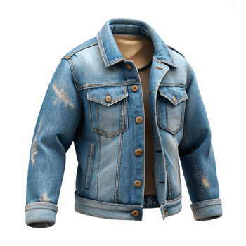 beautiful modern Distressed Denim Jacket Faded Wash Transparent Background authentic png