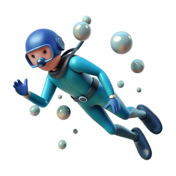 vibrant traditional Diver Ascending Surface Bubbles Rising Transparent Background original png