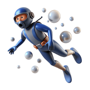 extraordinary traditional Diver Ascending Surface Bubbles Rising Transparent Background premium png