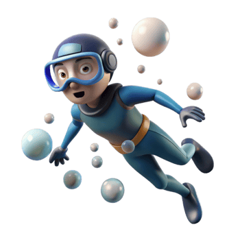 extraordinary modern Diver Ascending Surface Bubbles Rising Transparent Background exclusive png