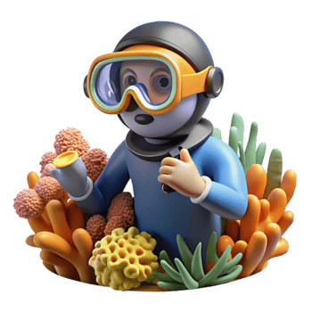 magnificent traditional Diver Examining Coral Cutout Close Up View authentic png