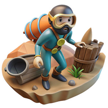 elegant artistic Diver Exploring Shipwreck Cutout Side View professional png