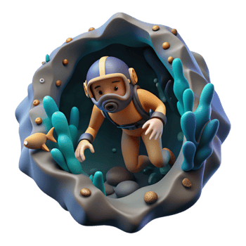 stunning rustic Diver Exploring Underwater Cave Cutout Dark Environment high resolution png