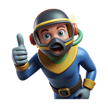wonderful vintage Diver Giving Thumbs Up Cutout Underwater Signal png