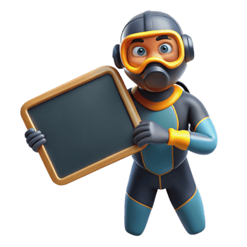 dramatic creative Diver Holding Underwater Slate White Transparent Background png