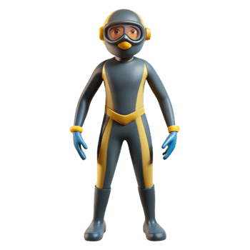 wonderful modern Diver in Wetsuit Full Body Isolated Element original png