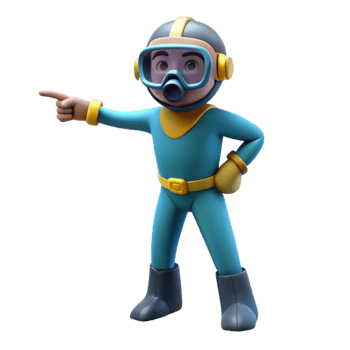 wonderful rustic Diver Pointing at Something Interesting Cutout high quality png