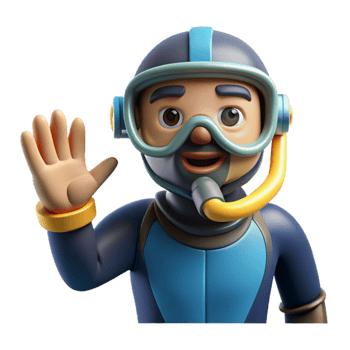 beautiful creative Diver Signaling with Hand Underwater Isolated Element detailed png