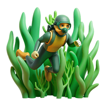 beautiful modern Diver Swimming Through Kelp Forest Cutout Green Hues professional png