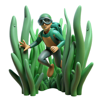 impressive minimalist Diver Swimming Through Kelp Forest Cutout Green Hues detailed png