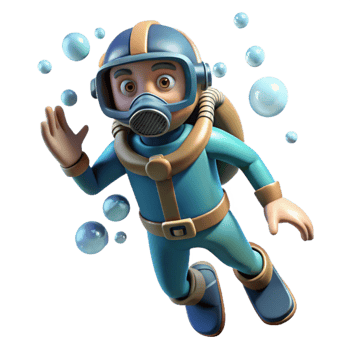 extraordinary contemporary Diver Underwater Bubbles Rising Transparent Background original png