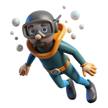 vibrant minimalist Diver Underwater Bubbles Rising Transparent Background professional png