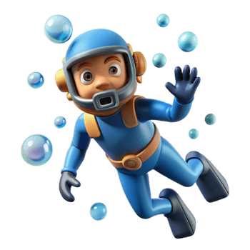 elegant classic Diver Underwater Bubbles Rising Transparent Background professional png
