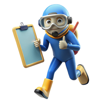 impressive creative Diver with Dive Slate Writing Cutout Underwater Note premium png