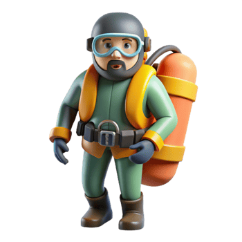 vibrant artistic Diver with Inflated Bcd Cutout Positive Buoyancy premium png