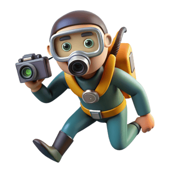 extraordinary modern Diver with Underwater Camera Isolated Side Angle detailed png