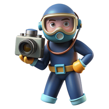 extraordinary vintage Diver with Underwater Camera Isolated Side Angle original png