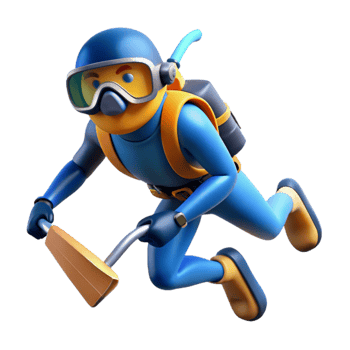 serene rustic Diver with Underwater Scooter Cutout Fast Movement detailed png