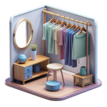 extraordinary classic Dressing Room with Mirrors and Clothing Racks Transparent Background premium png