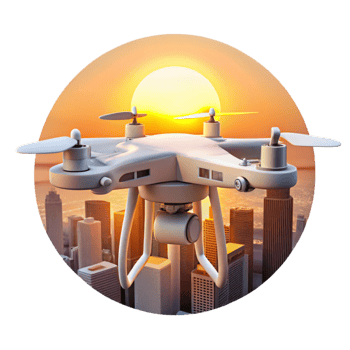 vibrant modern Drone Capturing Sunset Over Cityscape Transparent Background high resolution png