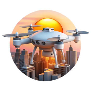 Drone Capturing Sunset Over Cityscape Transparent Background png