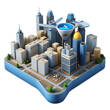 dramatic classic Drone Mapping City Skyline Aerial View Isolated genuine png