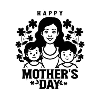 Mothers Day Greeting Card Design Elegant Line Art of Mom and Baby with Flowers vector