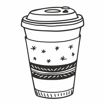 Hand Drawn Coffee Cup Illustration with Lid and Decorative Sleeve vector