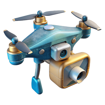 dramatic modern Drone with Camera Capturing Panoramic View Isolated genuine png