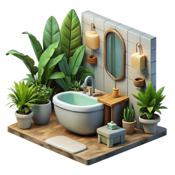 serene contemporary Eco Friendly Bathroom Interior Cutout high resolution png