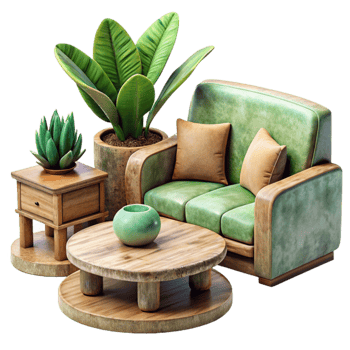 dramatic creative Eco Friendly Furniture Set Isolated with Wooden Texture png