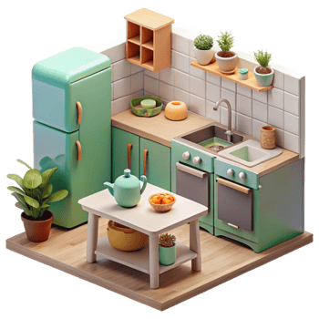 beautiful modern Eco Friendly Kitchen Interior Isolated with Appliances premium png